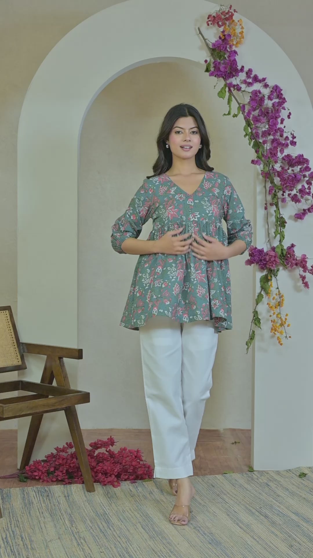 Pleated Cotton Block Print Kurti