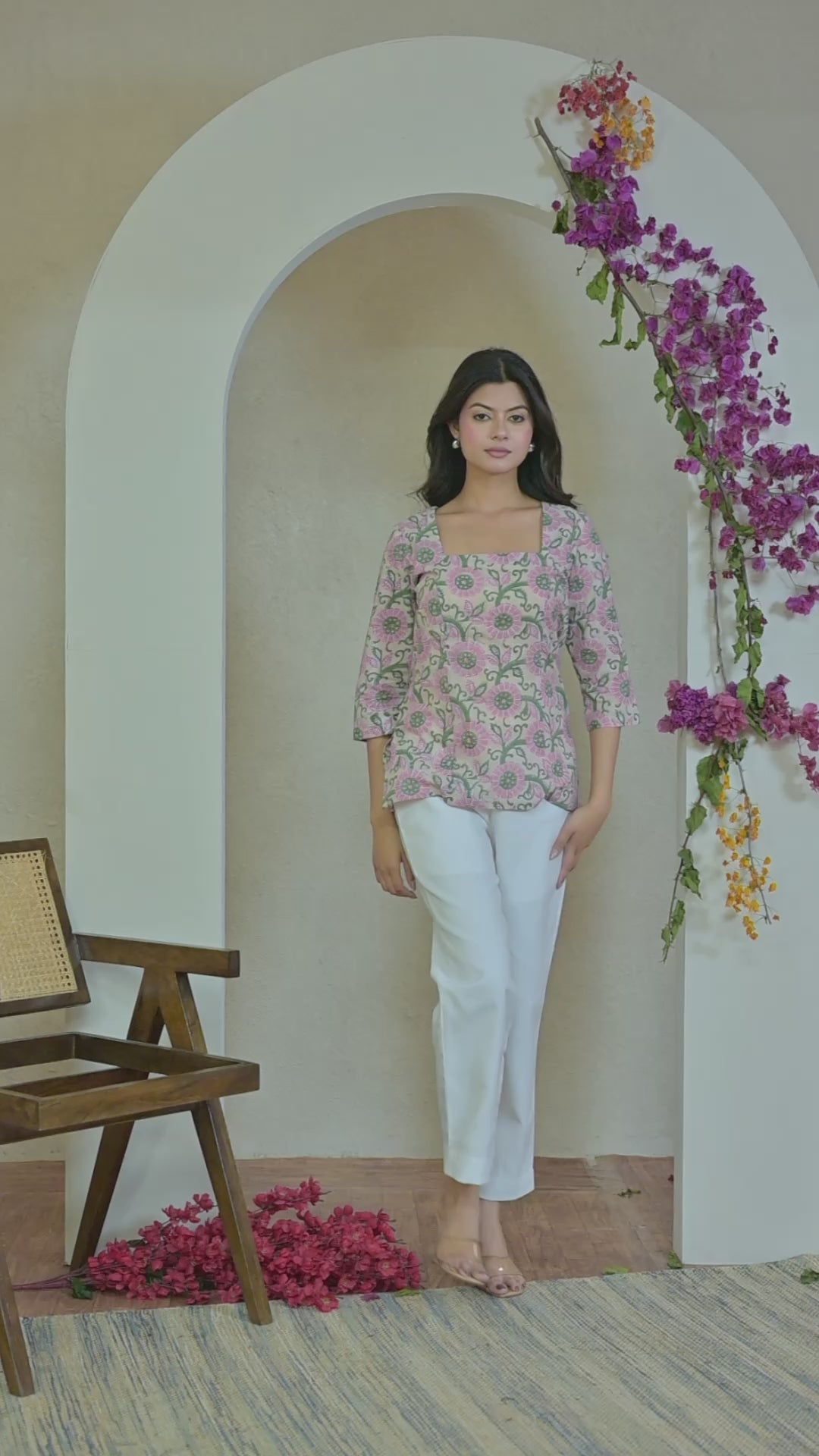 Square Neck Short Kurti – Milky Pink Cotton